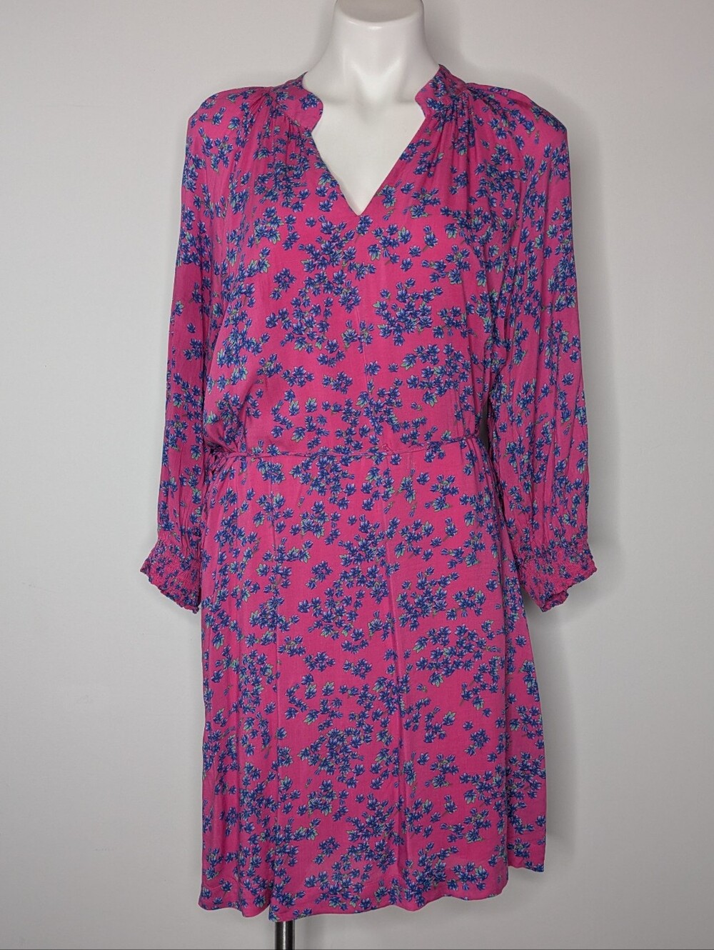Draper James Pink Blue Floral Long Sleeve Knee Length Dress L